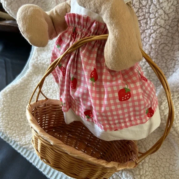 Large Annalee Spring Bunny with Basket Strawberry Dress